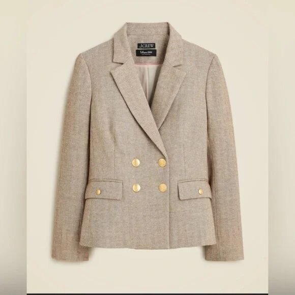 J. Crew Slim Fit Double-Breasted Blazer In Herringbone in Autumn Birch Size 8 - Picture 1 of 14
